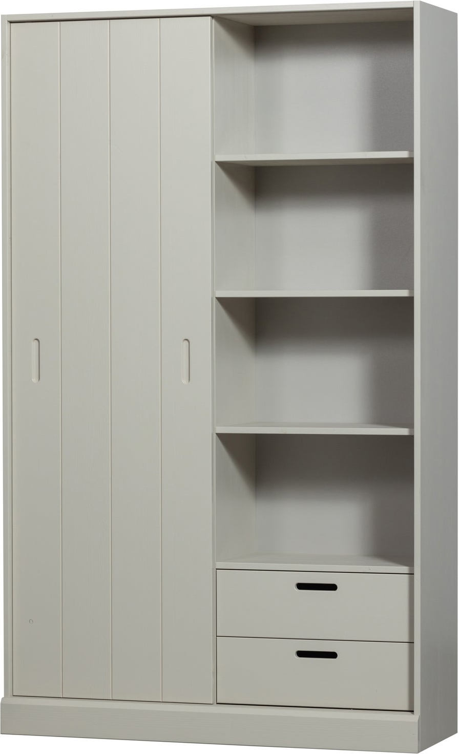 Garderobeskab Woood Collection Væghængt  Slebet Fyrretræ Dust Grå  Skydelåge    Rum Og   Skuffer  H200   B120   D42 Cm