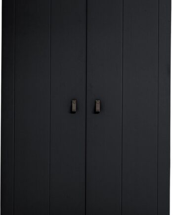 Garderobeskab Woood Ties   Fsc-certificeret Sort Fyrretræ Med Børstet Finish  Brune Læderhåndtag  H202ã B111ã D55 Cm