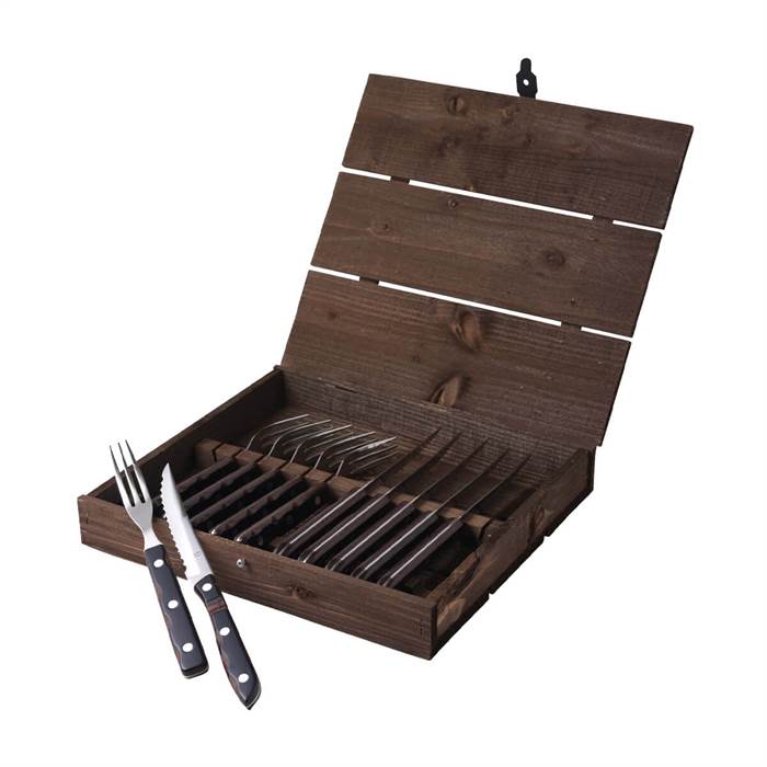 Gense Old Farmer Steak- Grillbestik 12 Dele Træ Stål  : Erling Christensen Møbler