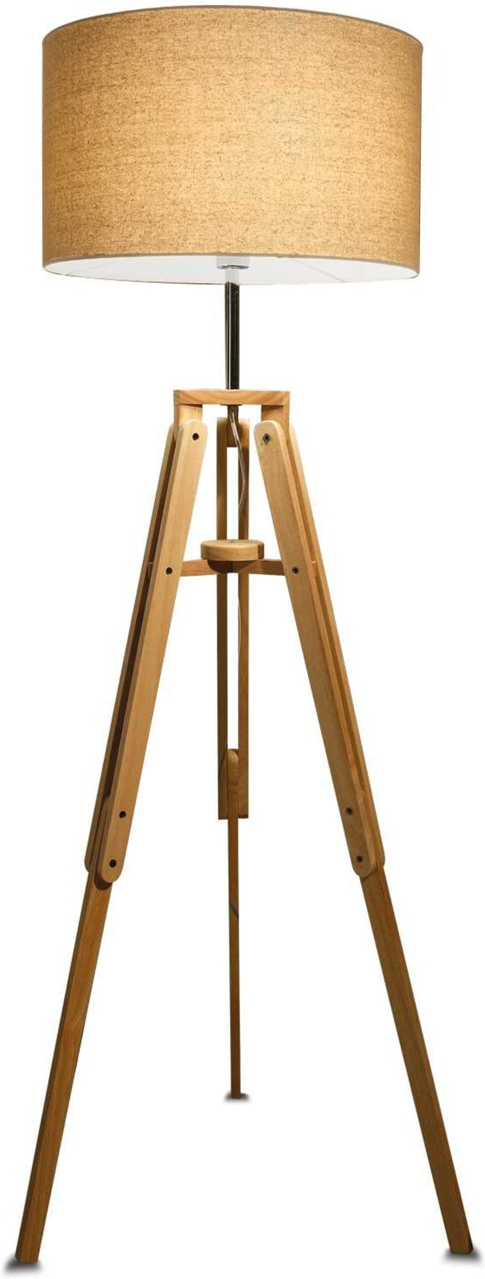 Gulvlampe Ideal Lux Klimt Naturtræ Med Stofskærm ø49 5ã H161 Cm Indendørs Belysning Kromdetaljer