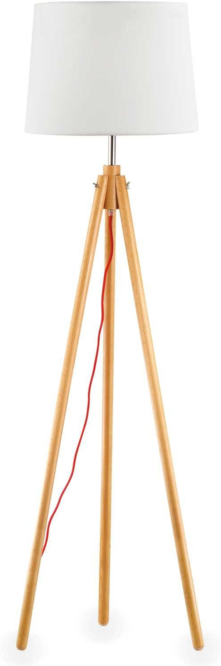 Gulvlampe Ideal Lux York Naturtræ Stof Med Metaldetaljer ø48 H164 Cm