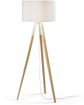 Gulvlampe Kave Home Iguazu Massivt Fyrretræ Hvid Natur H155 Cm Nordisk Moderne Design