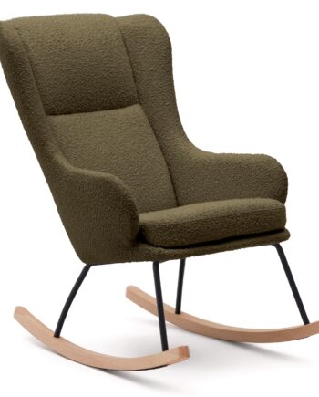 Gyngestol Kave Home Maustin Grøn Med Polstret Shearling-stof  Sort Stålstel Og Bøgetræsskøjter H106xb68xl95 Cm