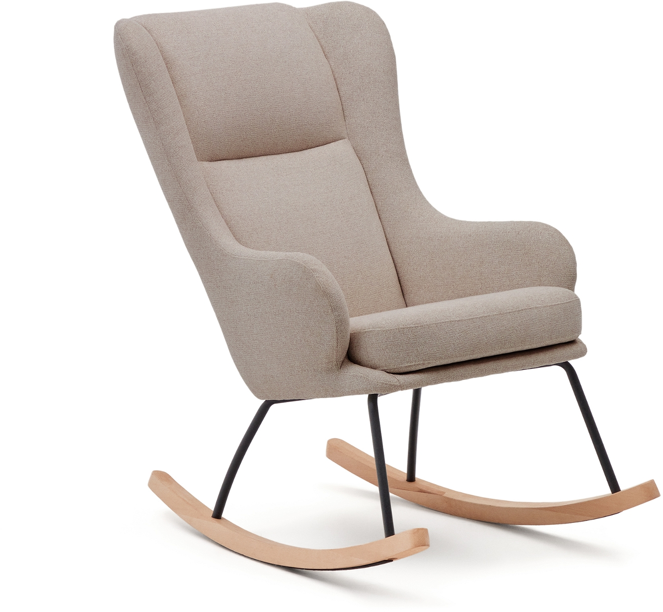 Gyngestol Kave Home Maustin Polstret Beige Med Sort Stålstel Og Bøgeskøjter