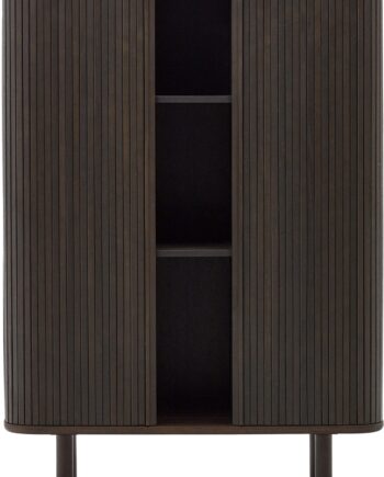 Highboard Kave Home Mailen Kommode   Sort Asketræ H160   B110   D40 Cm   Hylder Skydelåger Rustik Kolonial
