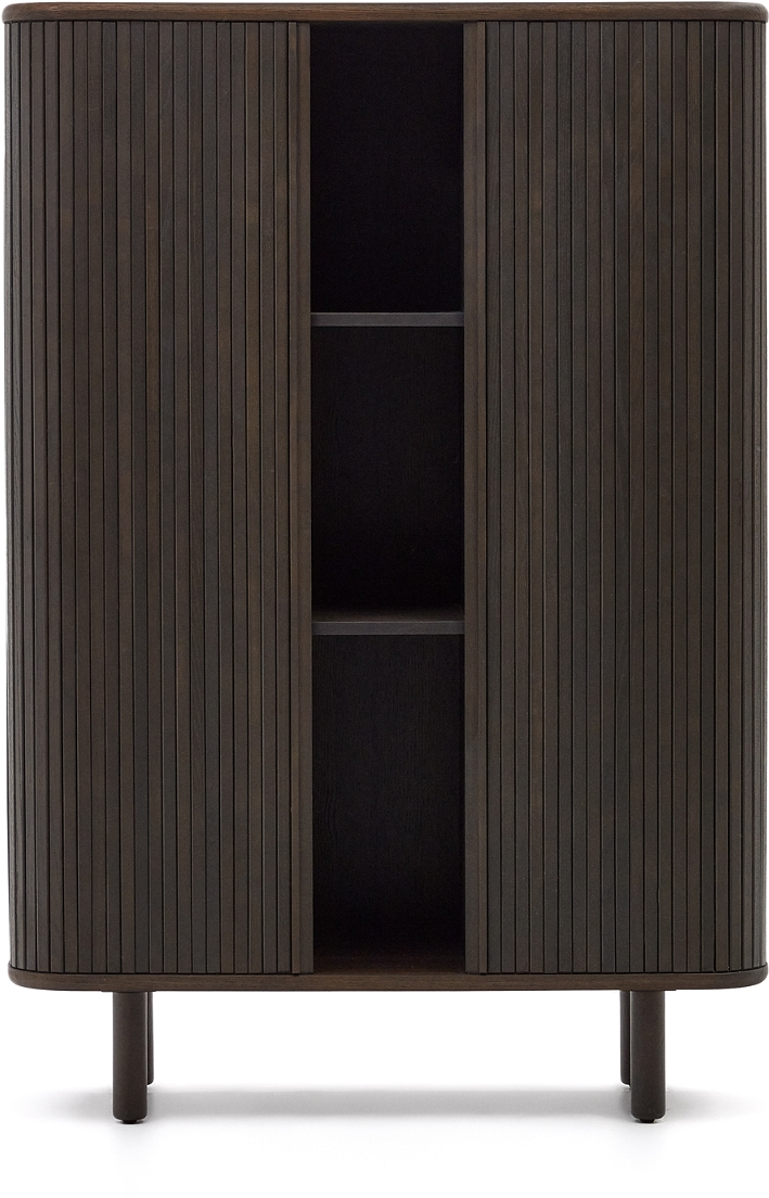 Highboard Kave Home Mailen Kommode   Sort Asketræ H160   B110   D40 Cm   Hylder Skydelåger Rustik Kolonial