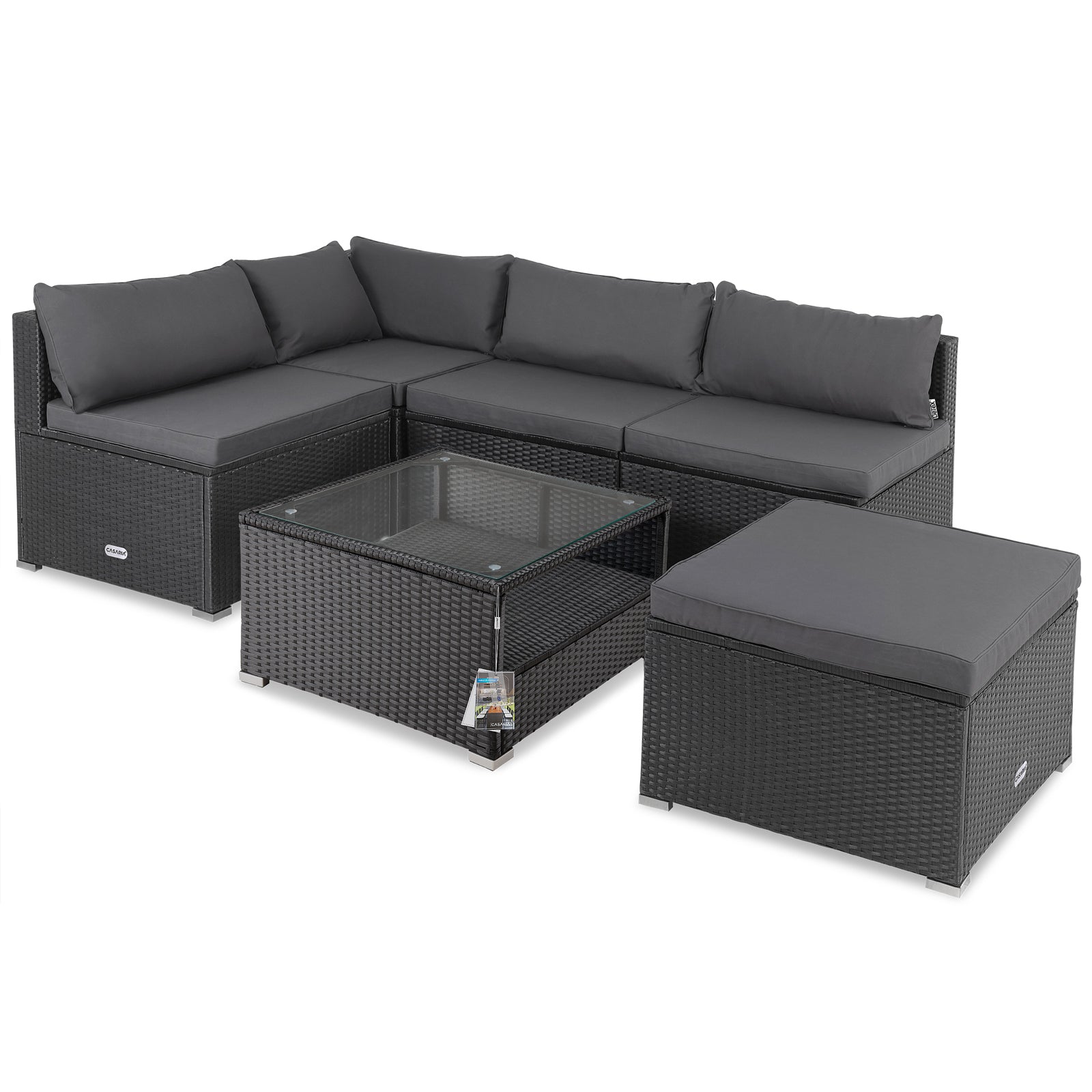 Hjørnelounge   Polyrattan Sort Antracit Tyk Rygpuder