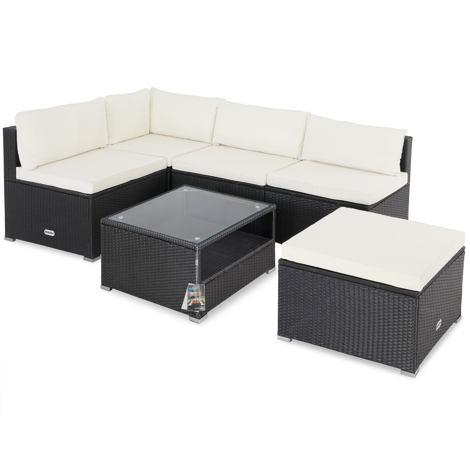 Hjørnelounge   Polyrattan Sort Creme Tykke Rygpuder
