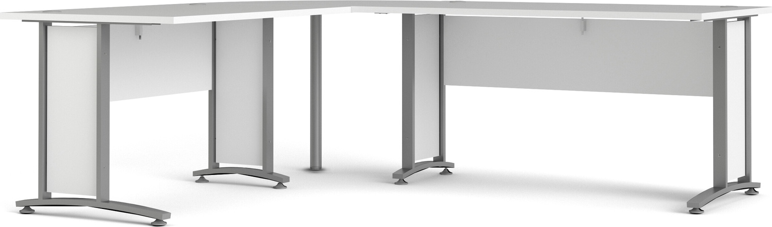 Hjørneskrivebord Vesterholm Prima 200x230 Cm Hvid Grå Melamin  Sølvgråt Stel