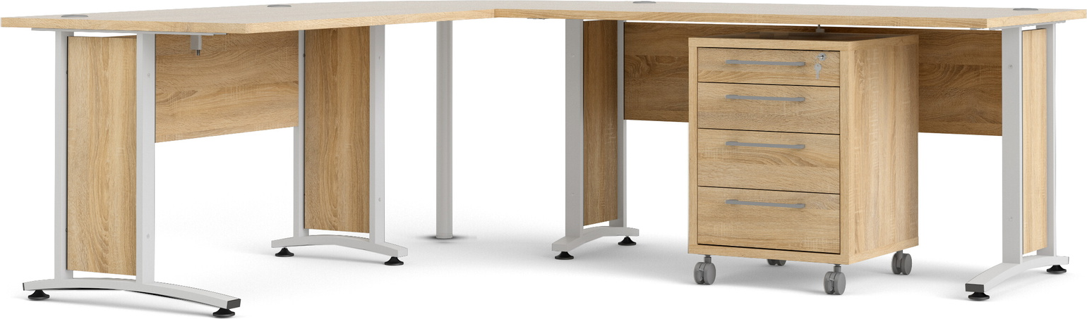 Hjørneskrivebord Vesterholm Prima 230x200x74 Cm Natur Hvid Spånplade Folieoverflade Kassette På Hjul