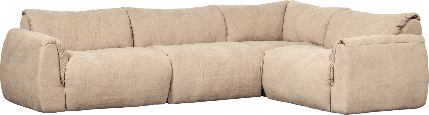 Hjørnesofa Højrevendt Woood Baggy Sand Vævet Chenille 100 Genanvendt Polyester Modulopbygget