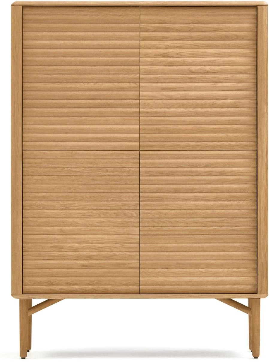Højskab Highboard Kave Home Lenon Massivt Træ Og Egefinér Med Døre Og Push-åbning Nordisk Design