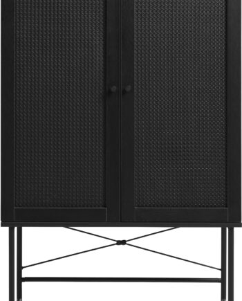 Højskab Nordique Design Pensacola Opbevaringsskab Sort Rattanlåger Metalben H135xb80