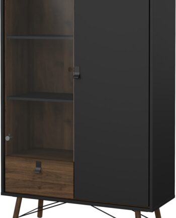 Højskab Vesterholm Askø Vitrineskab Vægmonteret    Døre   Skuffe  Valnød Mat Sort  Fsc  H162   B102   D40 Cm