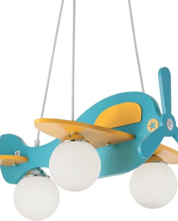 Ideal Lux Avion Pendel Lampe   Lyseblå Metal  Træ Og Glas Med Justerbar Højde 400 1120 Mm
