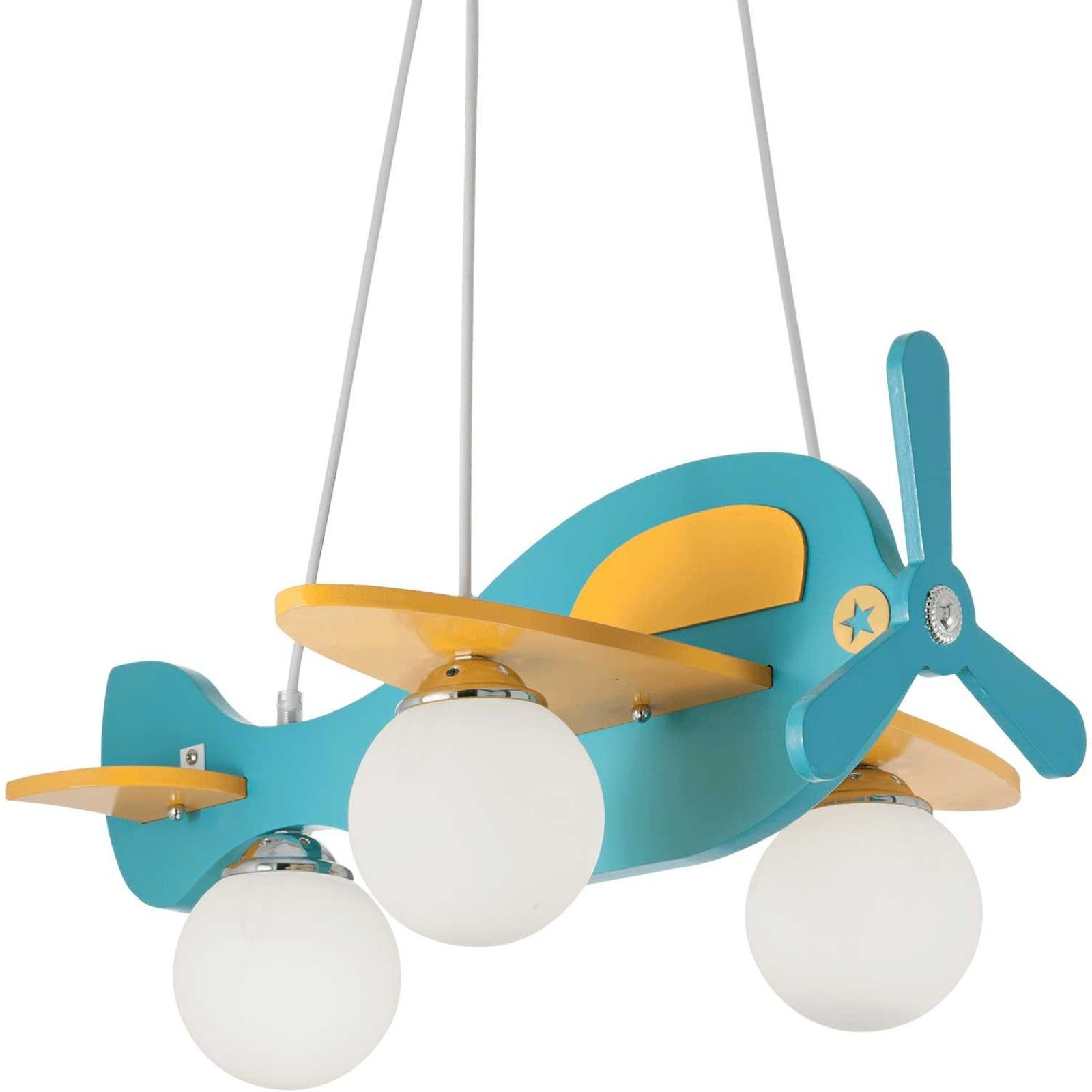 Ideal Lux Avion Pendel Lampe Lyseblå Metal Træ Og Glas Med Justerbar Højde 400 1120 Mm