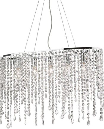 Ideal Lux Rain Pendel Lampe Med Krystalperler   Krom  Justerbar Højde 55-145 Cm  Til   E14-pærer  Indendørs