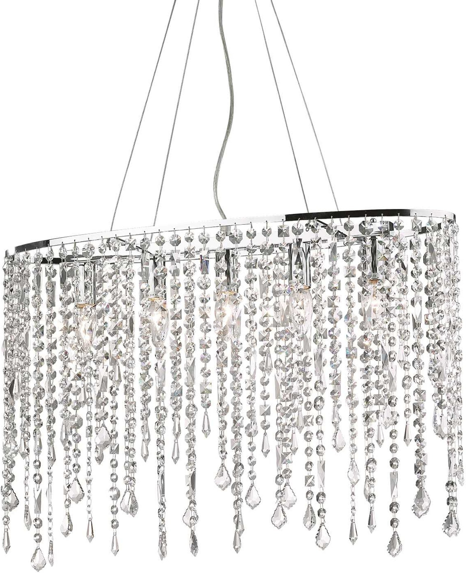 Ideal Lux Rain Pendel Lampe Med Krystalperler Krom Justerbar Højde 55-145 Cm Til E14-pærer Indendørs