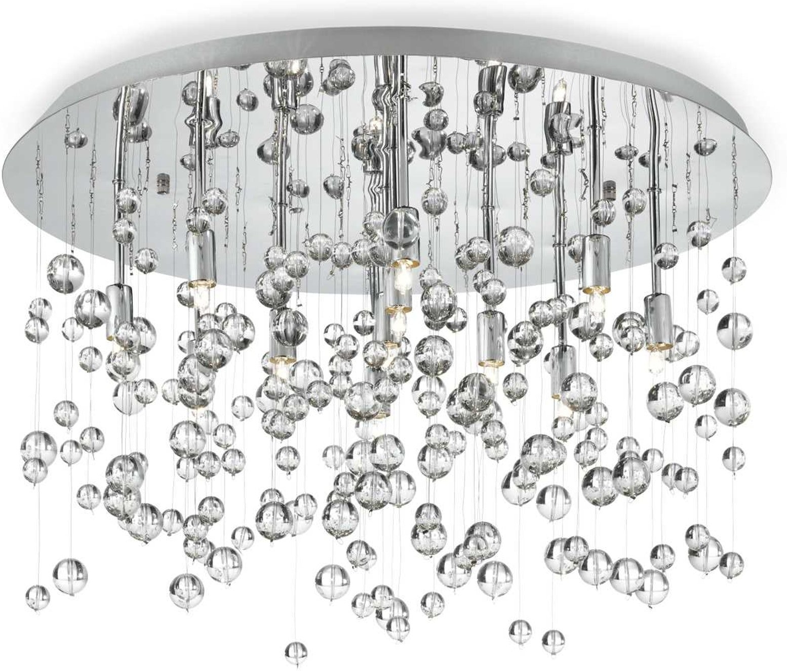 Indendørs Loftslampe Ideal Lux Neve ø40 H31 Cm Krom Hvid Ramme Med Dekorative Glaskugler