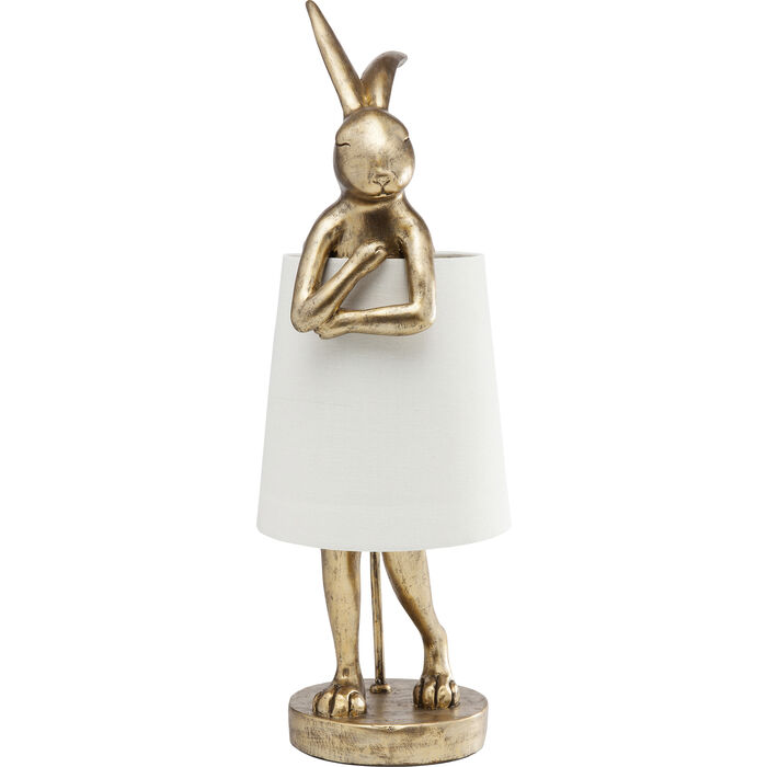 Kare Design Animal Rabbit Bordlampe  Rund Hvid Hør Og Guld Polyresin Stål   :68