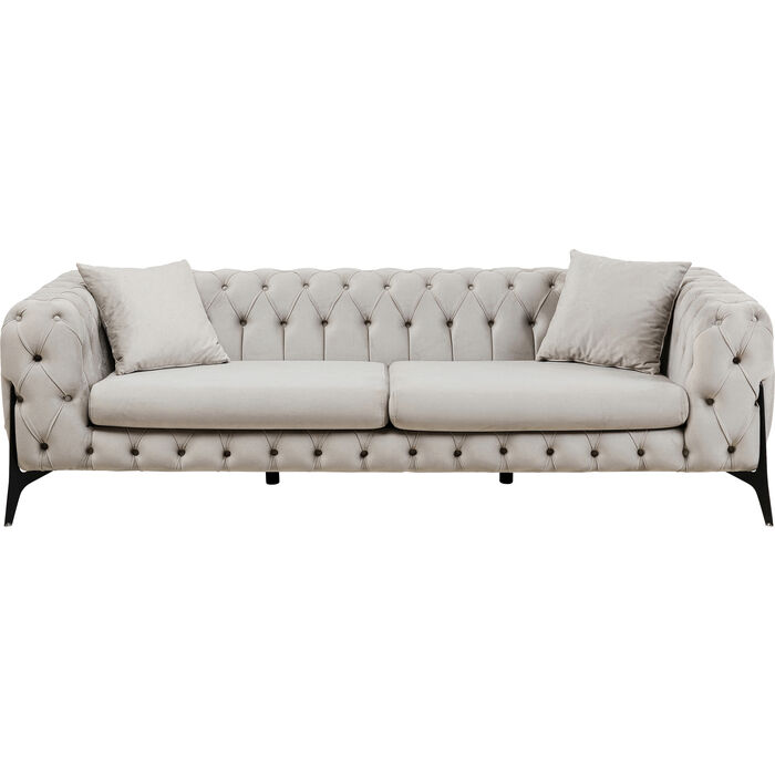 Kare Design Bellissima   Pers  Sofa  Chesterfield       Puder Beige Fløjl Og Stål