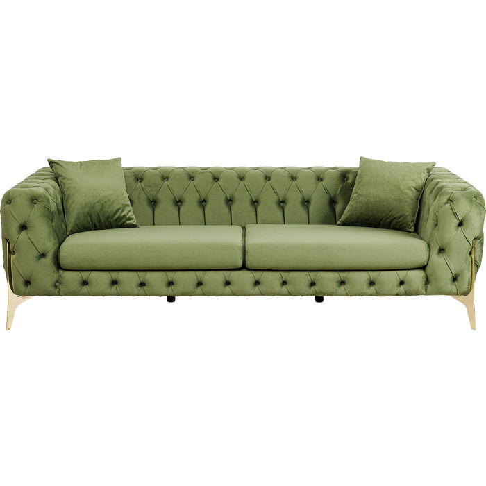 Kare Design Bellissima   Pers  Sofa  Chesterfield       Puder Grøn Fløjl Og Messing Stål