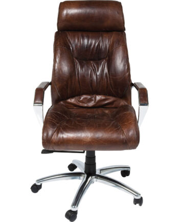 Kare Design Cigar Lounge Kontorstol Brunt Koskind Aluminium     Armlæn Og Hjul