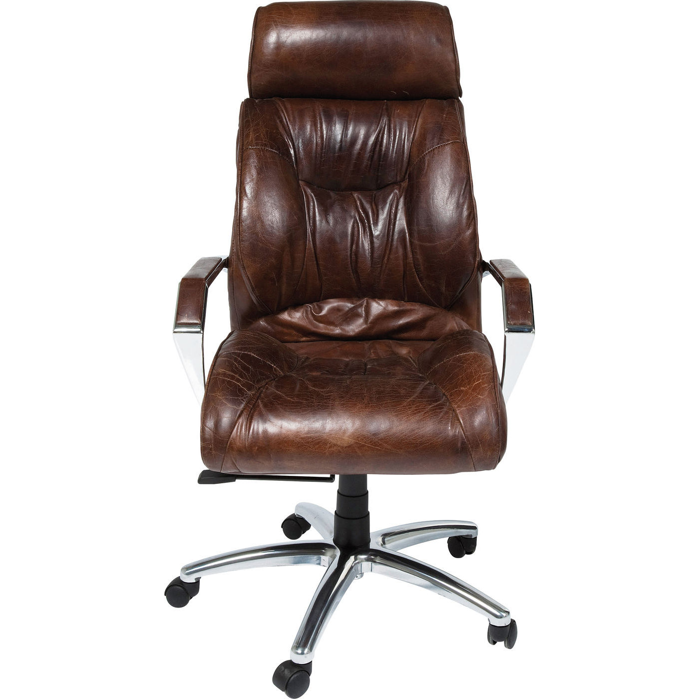 Kare Design Cigar Lounge Kontorstol Brunt Koskind Aluminium Armlæn Og Hjul