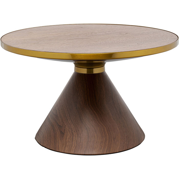 Kare Design Cono Sofabord Rund Valnøddefarvet Finér Brun årepapir Og Guld Stål ø70