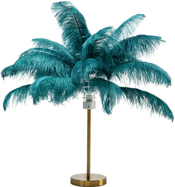 Kare Design Feather Palm Bordlampe Grøn Strudsefjer Og Messing Stål