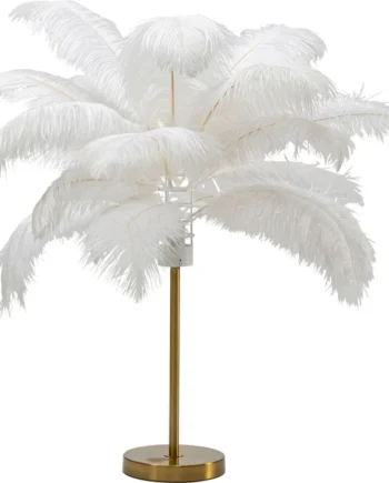 Kare Design Feather Palm Bordlampe Hvid Strudsefjer Og Messing Stål