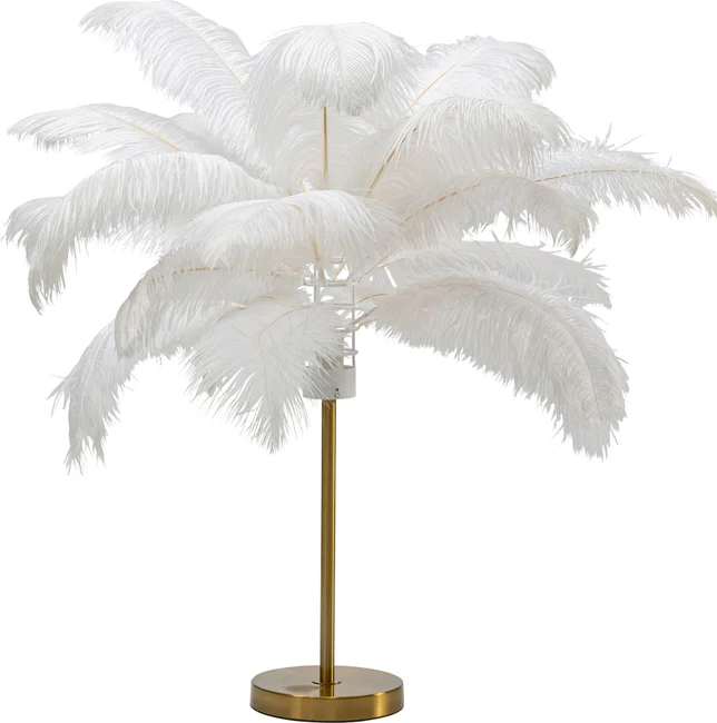 Kare Design Feather Palm Bordlampe Hvid Strudsefjer Og Messing Stål