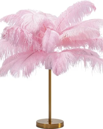 Kare Design Feather Palm Bordlampe Lyserød Strudsefjer Og Messing Stål