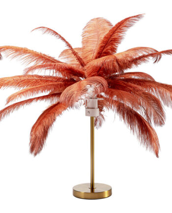 Kare Design Feather Palm Bordlampe Rustrød Strudsefjer Og Messing Stål