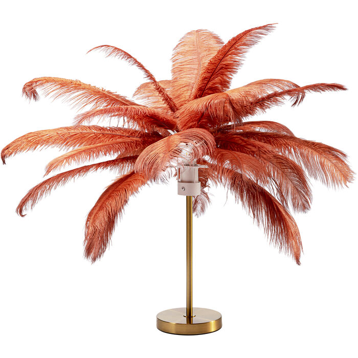Kare Design Feather Palm Bordlampe Rustrød Strudsefjer Og Messing Stål
