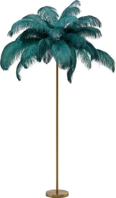 Kare Design Feather Palm Gulvlampe Grøn Strudsefjer Og Messing Stål