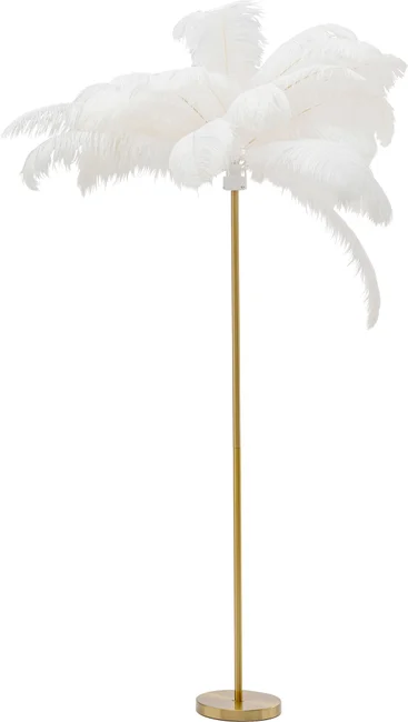 Kare Design Feather Palm Gulvlampe Hvid Strudsefjer Og Messing Stål