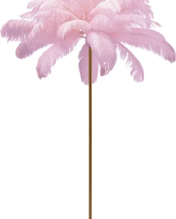 Kare Design Feather Palm Gulvlampe Lyserød Strudsefjer Og Messing Stål