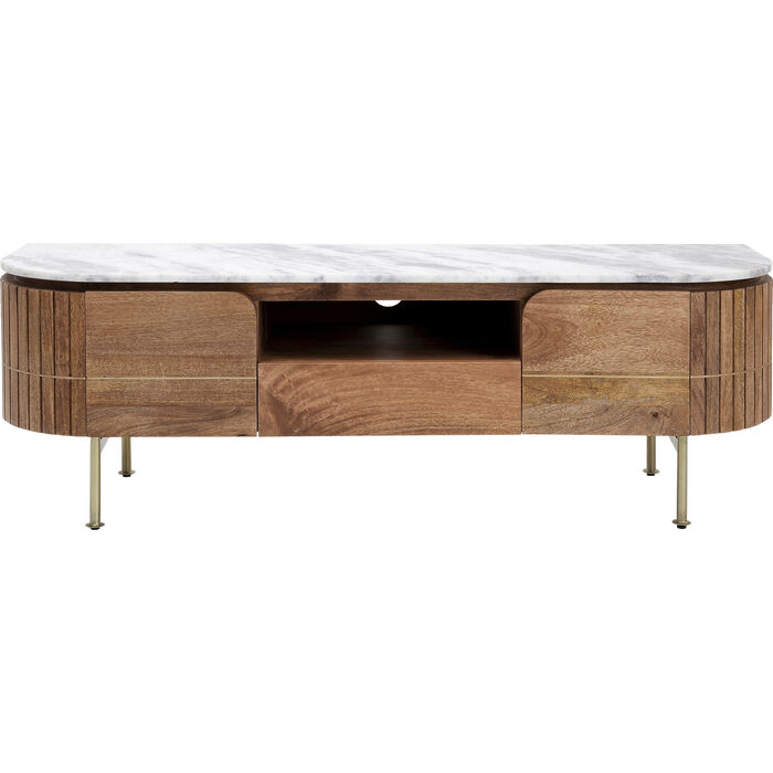 Kare Design Grace Tv-bord       Låger Og   Skuffe Marmor  Natur Mangotræ Og Stål  145x42