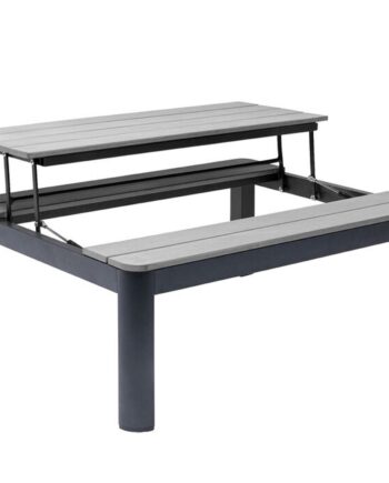 Kare Design Holiday Black Multifunktionelt Havebord Bord Med Bænk Polywood Og Aluminium  90x71