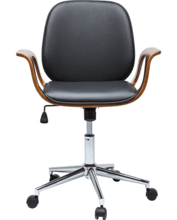 Kare Design Patron Walnut Kontorstol Sort Polyester Valnøddebrunt Finér     Armlæn Og Hjul