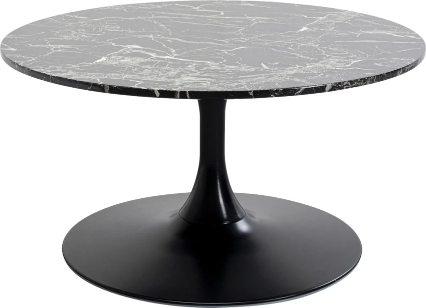 Kare Design Schickeria Sofabord Rund Sort Marmorlook Laminat Og Sort Stål ø80