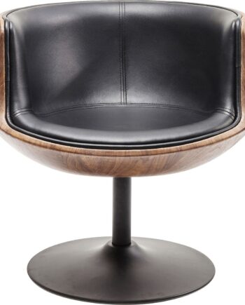 Kare Design Swivel Club 54 Lænestol Valnød  Sort Kunstlæder Og Stålstel     Drejefunktion