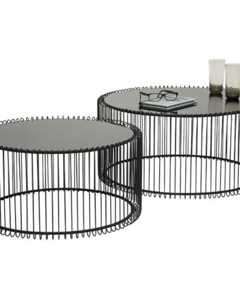 Kare Design Wire Black Sofabord Klart Glas Sort Stål  Rundt    Sæt