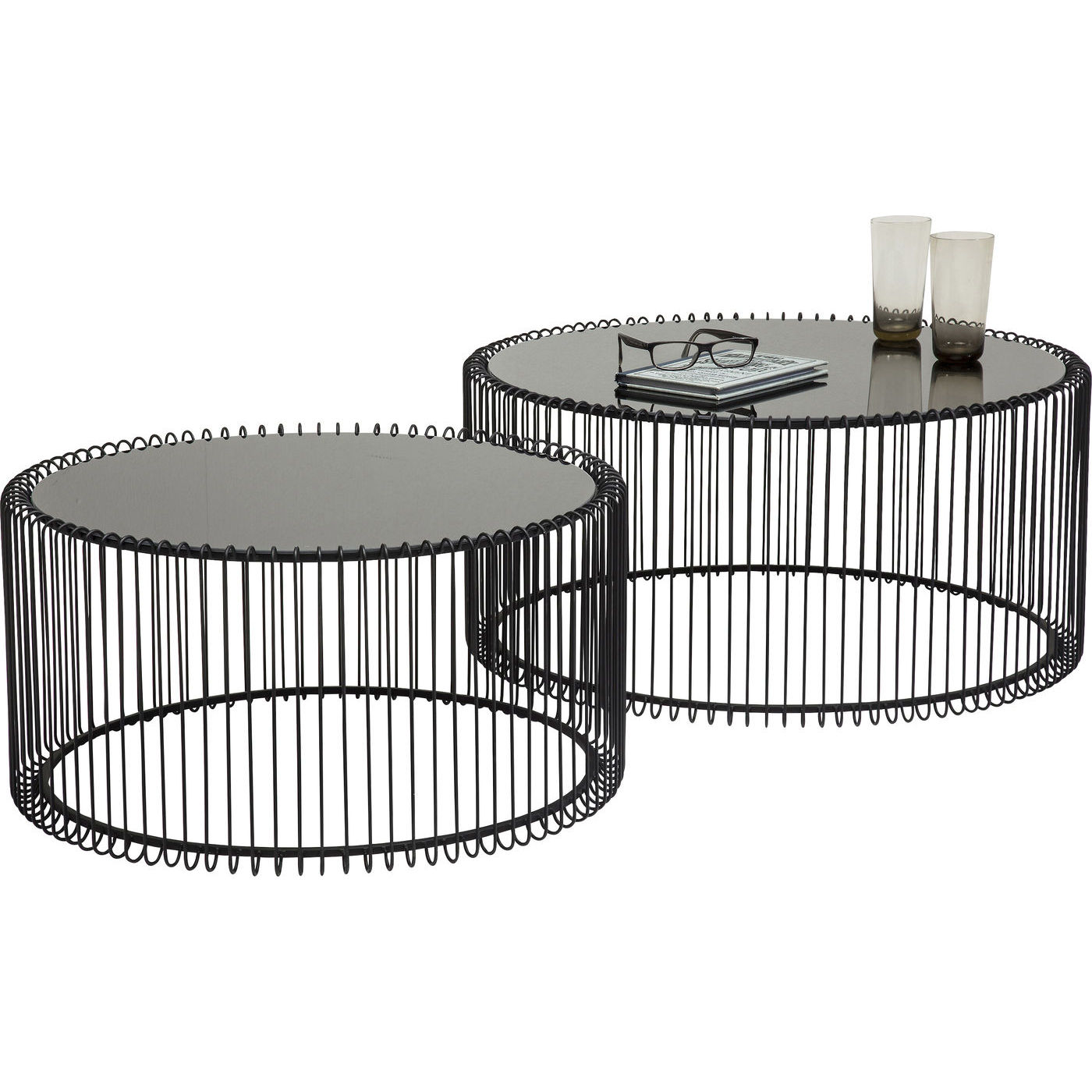 Kare Design Wire Black Sofabord Klart Glas Sort Stål Rundt Sæt