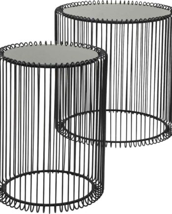 Kare Design Wire Sidebord Sort Glas Og Sort Stål  Sæt Af