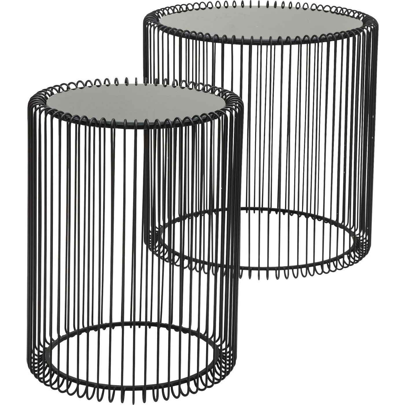 Kare Design Wire Sidebord Sort Glas Og Sort Stål Sæt Af