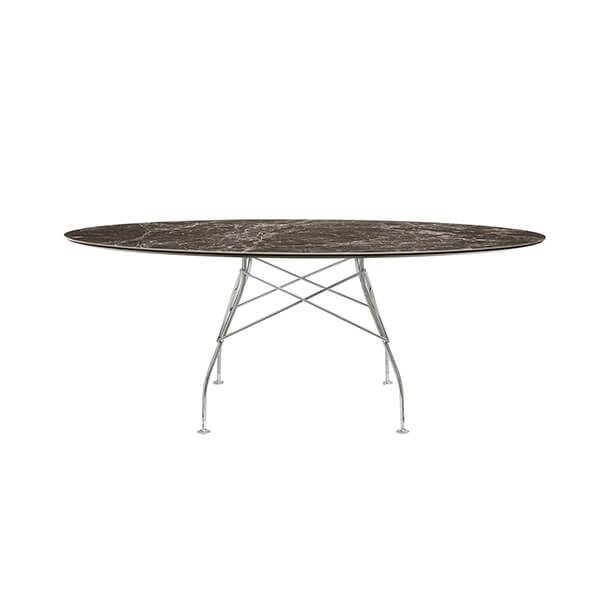 Kartell Glossy Spisebord 192x118 Cm  Brown Emperador Krom Stel  : Erling Christensen Møbler
