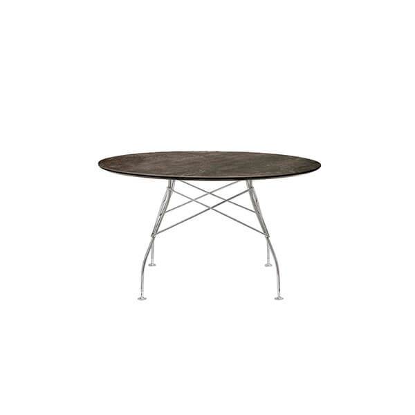 Kartell Glossy Spisebord ø128 Cm  Aged Bronze Krom Stel  : Erling Christensen Møbler