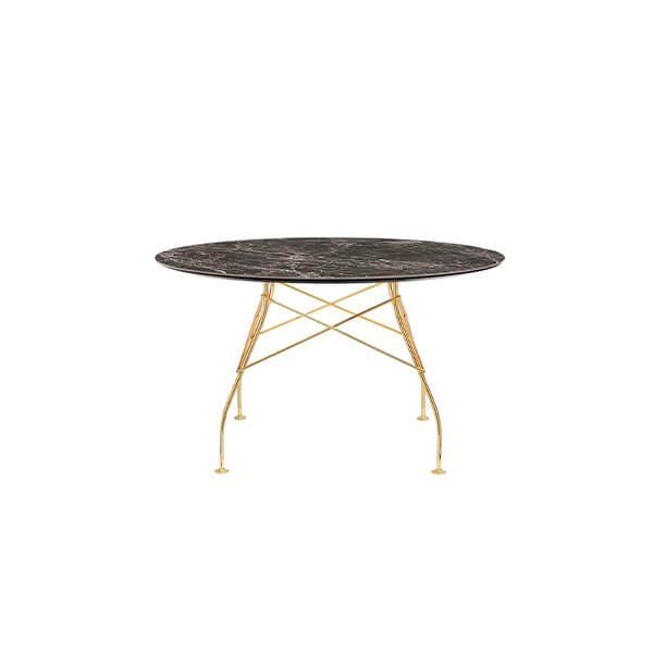 Kartell Glossy Spisebord ø128 Cm  Brown Emperador Guld Stel  : Erling Christensen Møbler